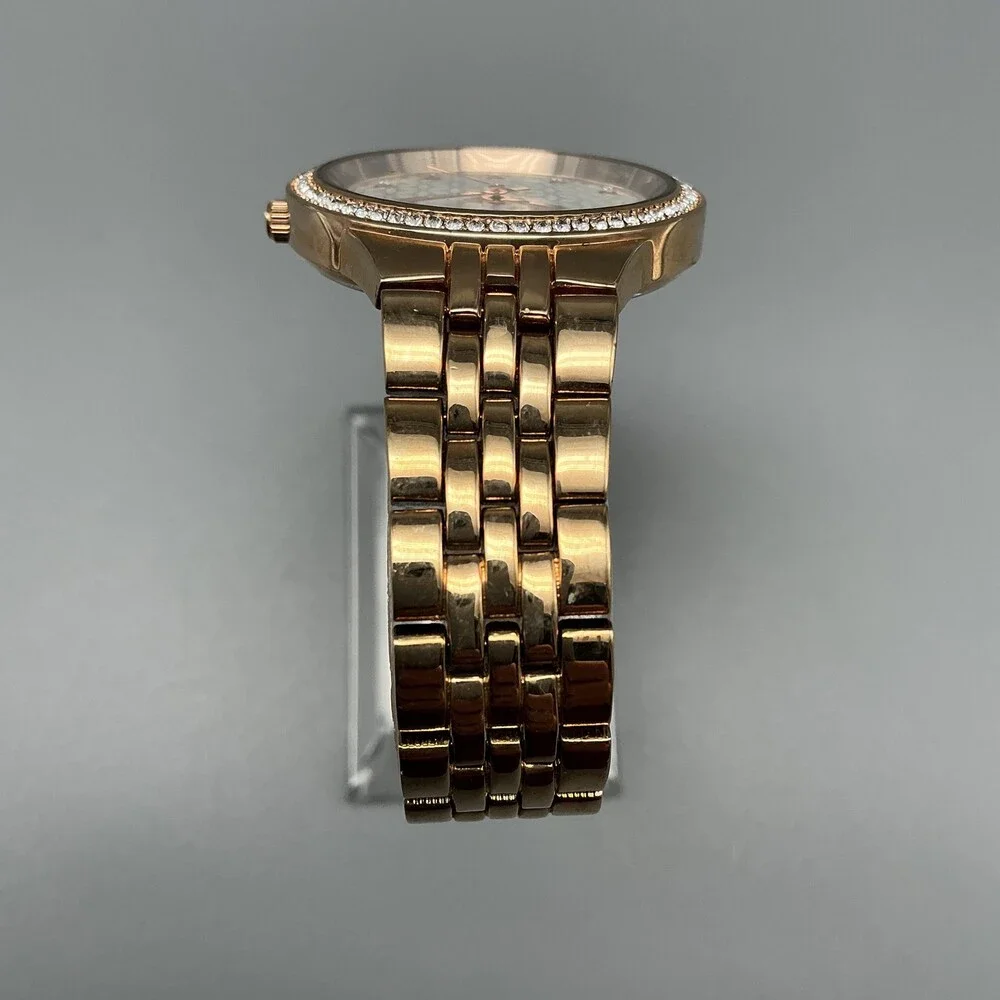 Anne Klein AK/3816 Womens Watch 34mm Rose Gold Tone Crystals New Battery 7.25